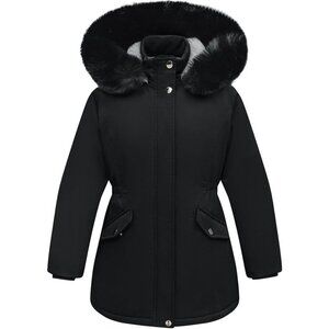 Girl's Black Waterproof Long Coat Warm Winter Parka Puffer Jacket with Hood